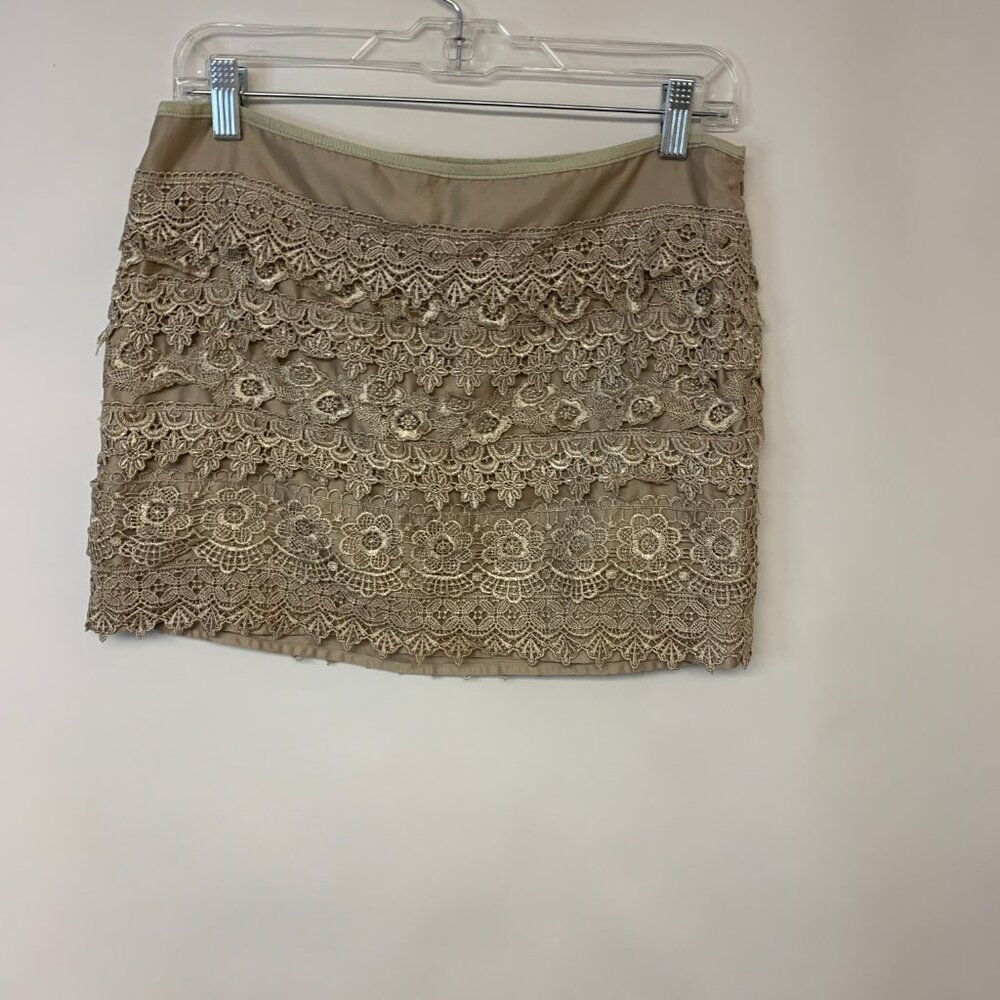 Sans Souci Skirt Tan Mini Lace Floral Dainty Feminine Coquette Womens SZ L
